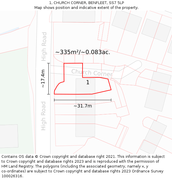 1, CHURCH CORNER, BENFLEET, SS7 5LP: Plot and title map