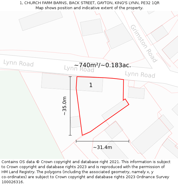 1, CHURCH FARM BARNS, BACK STREET, GAYTON, KING'S LYNN, PE32 1QR: Plot and title map