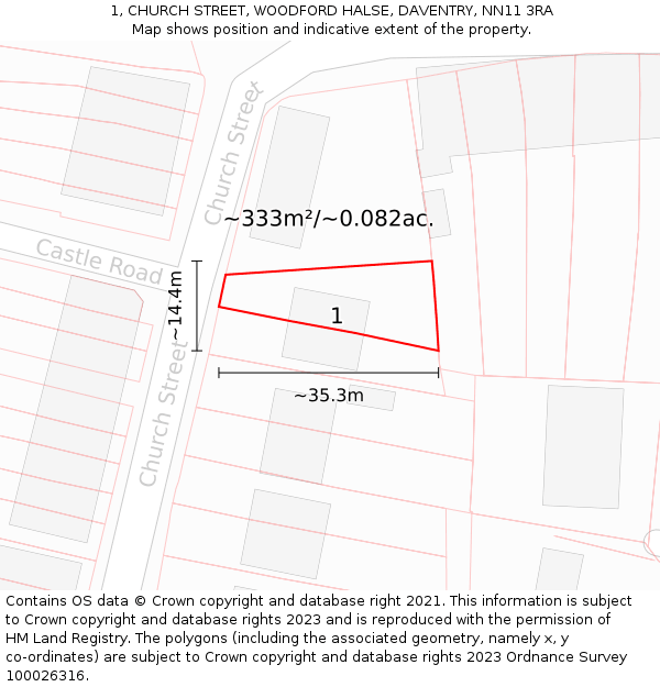 1, CHURCH STREET, WOODFORD HALSE, DAVENTRY, NN11 3RA: Plot and title map