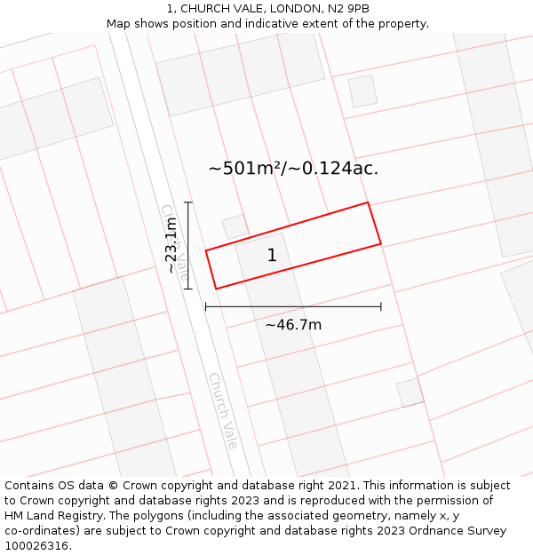 1, CHURCH VALE, LONDON, N2 9PB: Plot and title map