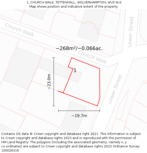 1, CHURCH WALK, TETTENHALL, WOLVERHAMPTON, WV6 9LS: Plot and title map