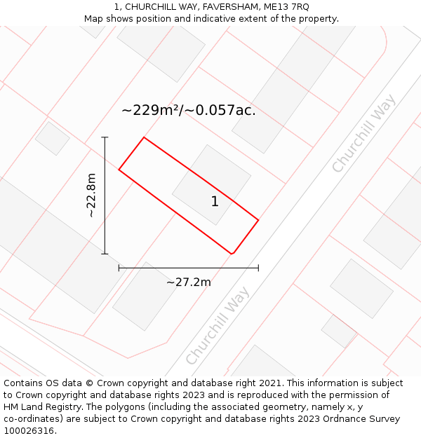 1, CHURCHILL WAY, FAVERSHAM, ME13 7RQ: Plot and title map