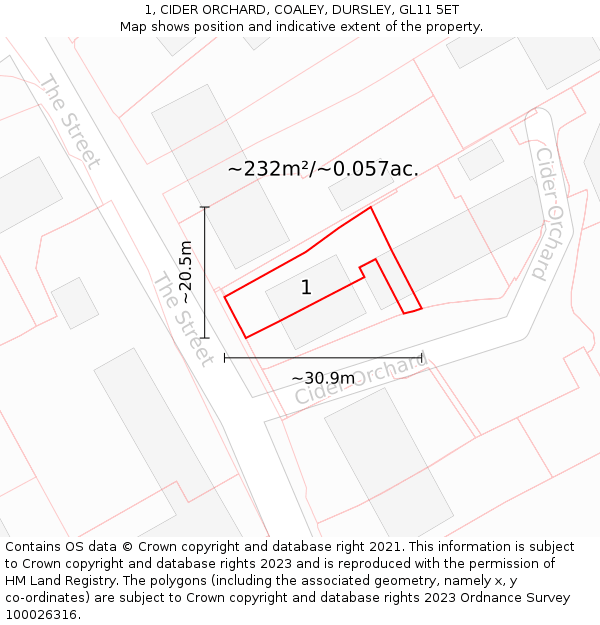 1, CIDER ORCHARD, COALEY, DURSLEY, GL11 5ET: Plot and title map