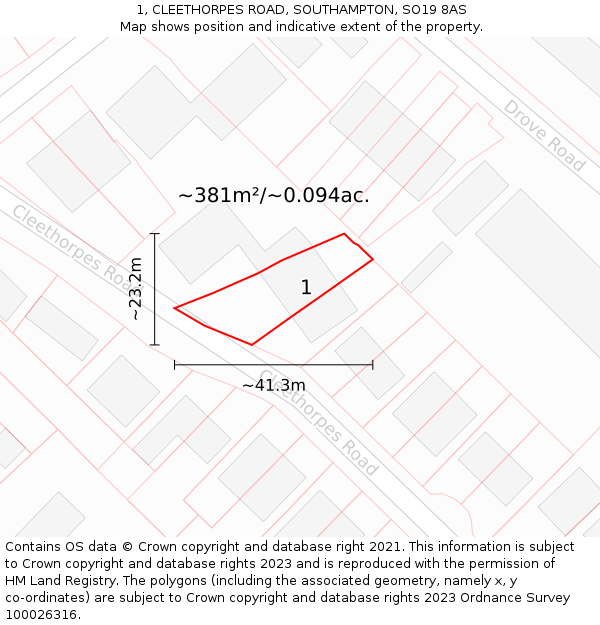 1, CLEETHORPES ROAD, SOUTHAMPTON, SO19 8AS: Plot and title map
