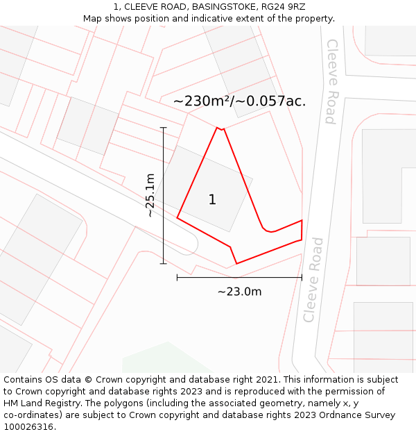 1, CLEEVE ROAD, BASINGSTOKE, RG24 9RZ: Plot and title map