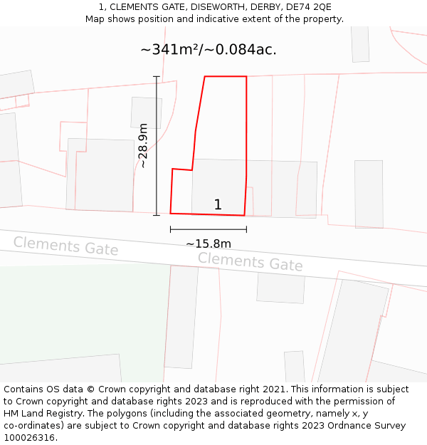 1, CLEMENTS GATE, DISEWORTH, DERBY, DE74 2QE: Plot and title map