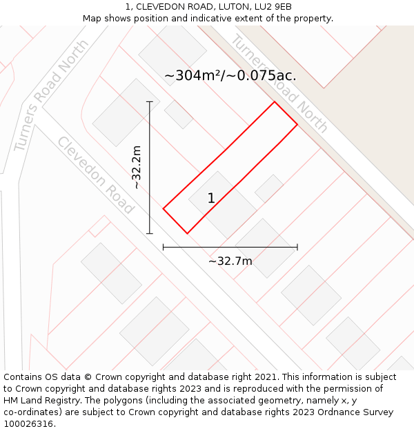 1, CLEVEDON ROAD, LUTON, LU2 9EB: Plot and title map