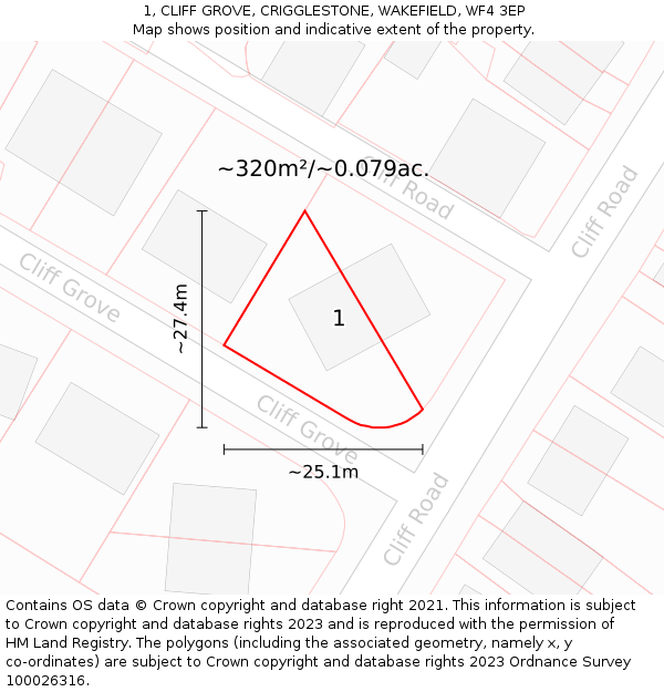 1, CLIFF GROVE, CRIGGLESTONE, WAKEFIELD, WF4 3EP: Plot and title map