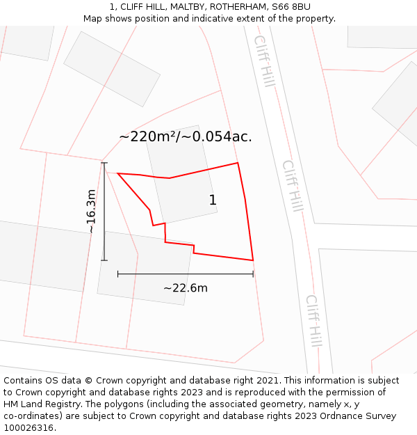 1, CLIFF HILL, MALTBY, ROTHERHAM, S66 8BU: Plot and title map