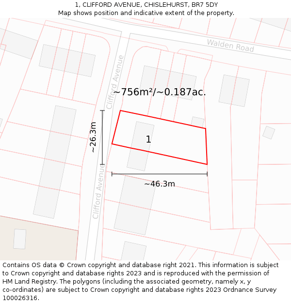 1, CLIFFORD AVENUE, CHISLEHURST, BR7 5DY: Plot and title map
