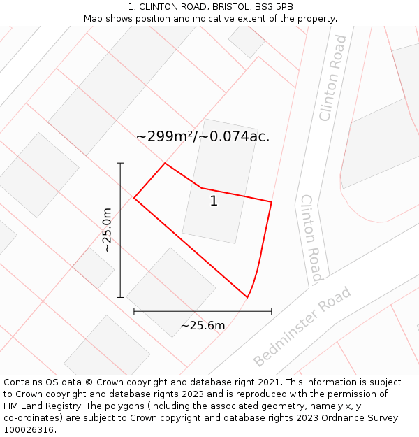 1, CLINTON ROAD, BRISTOL, BS3 5PB: Plot and title map