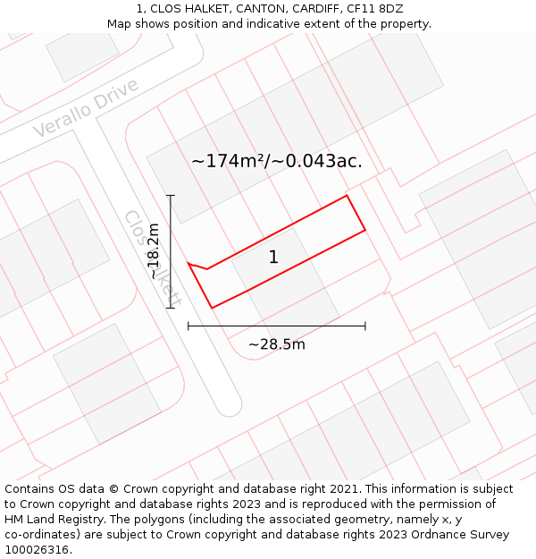 1, CLOS HALKET, CANTON, CARDIFF, CF11 8DZ: Plot and title map