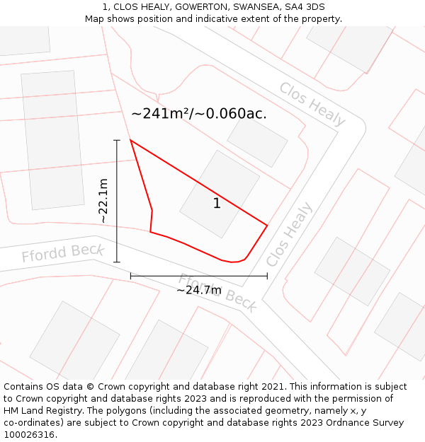 1, CLOS HEALY, GOWERTON, SWANSEA, SA4 3DS: Plot and title map