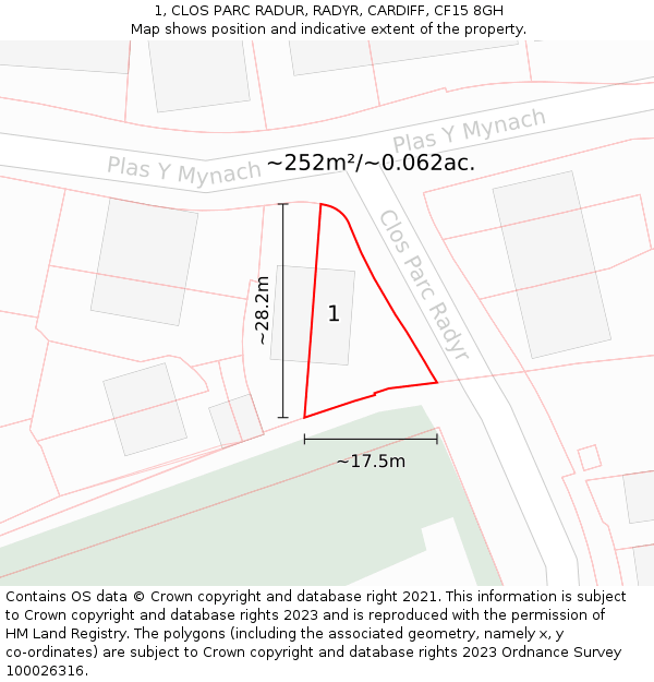 1, CLOS PARC RADUR, RADYR, CARDIFF, CF15 8GH: Plot and title map