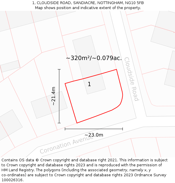 1, CLOUDSIDE ROAD, SANDIACRE, NOTTINGHAM, NG10 5FB: Plot and title map