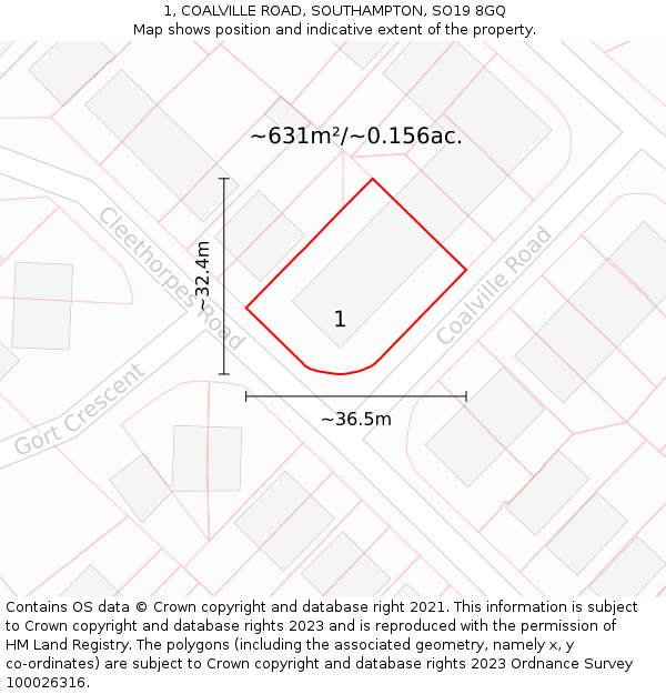 1, COALVILLE ROAD, SOUTHAMPTON, SO19 8GQ: Plot and title map