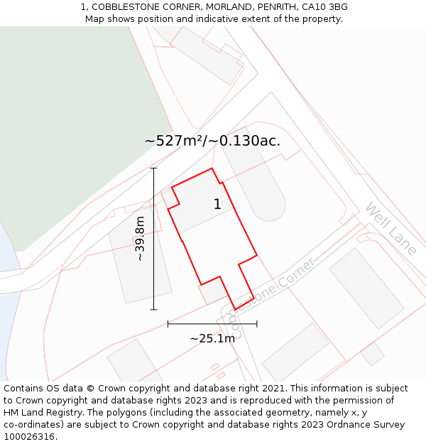 1, COBBLESTONE CORNER, MORLAND, PENRITH, CA10 3BG: Plot and title map