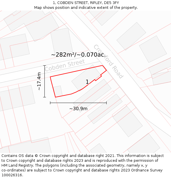 1, COBDEN STREET, RIPLEY, DE5 3FY: Plot and title map