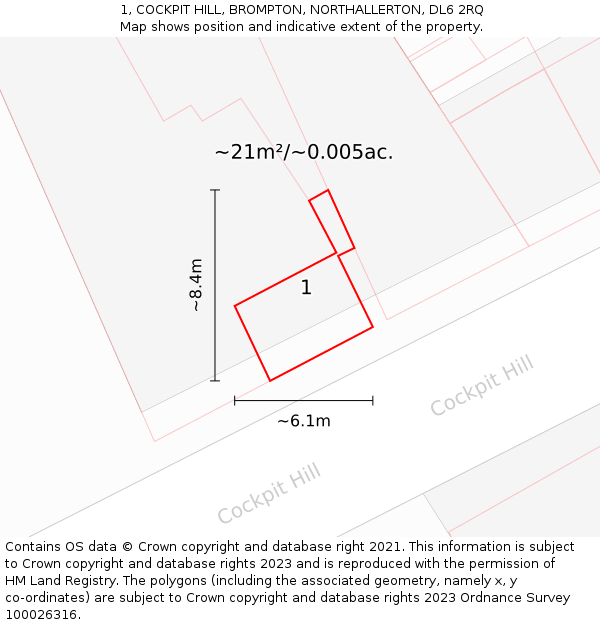 1, COCKPIT HILL, BROMPTON, NORTHALLERTON, DL6 2RQ: Plot and title map