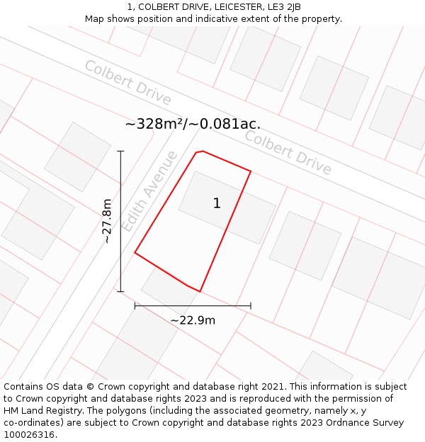 1, COLBERT DRIVE, LEICESTER, LE3 2JB: Plot and title map