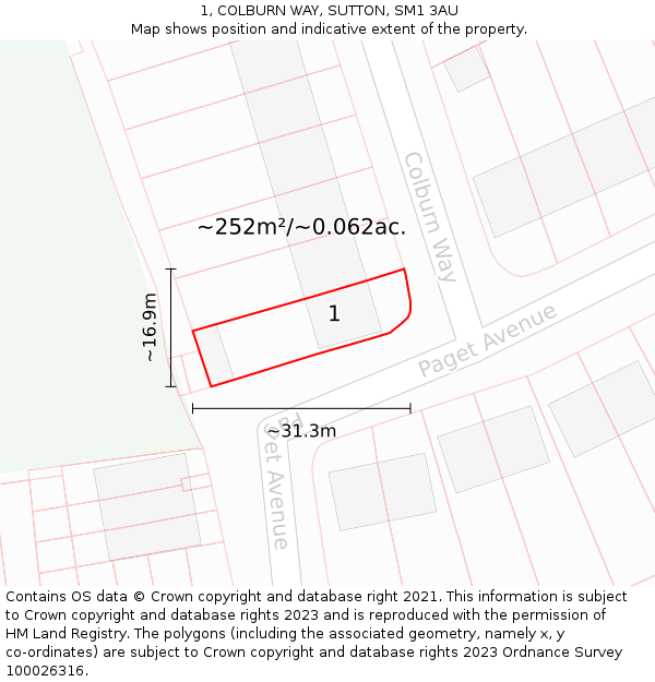 1, COLBURN WAY, SUTTON, SM1 3AU: Plot and title map