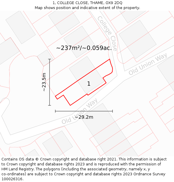 1, COLLEGE CLOSE, THAME, OX9 2DQ: Plot and title map