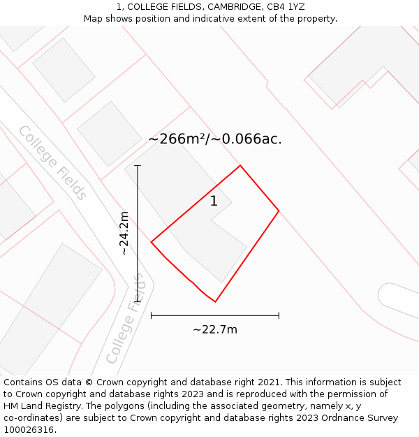 1, COLLEGE FIELDS, CAMBRIDGE, CB4 1YZ: Plot and title map
