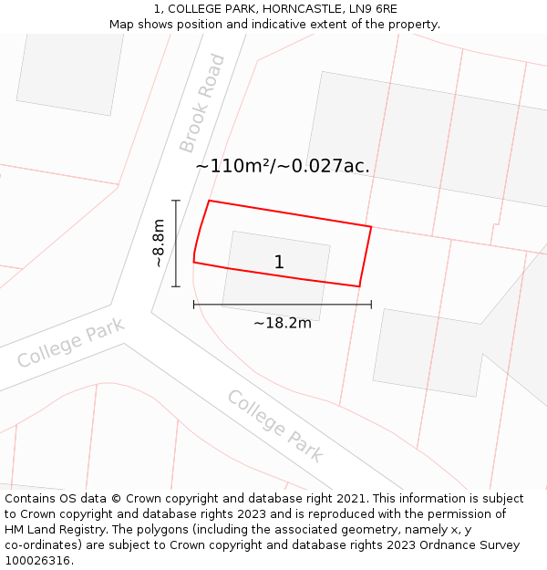 1, COLLEGE PARK, HORNCASTLE, LN9 6RE: Plot and title map