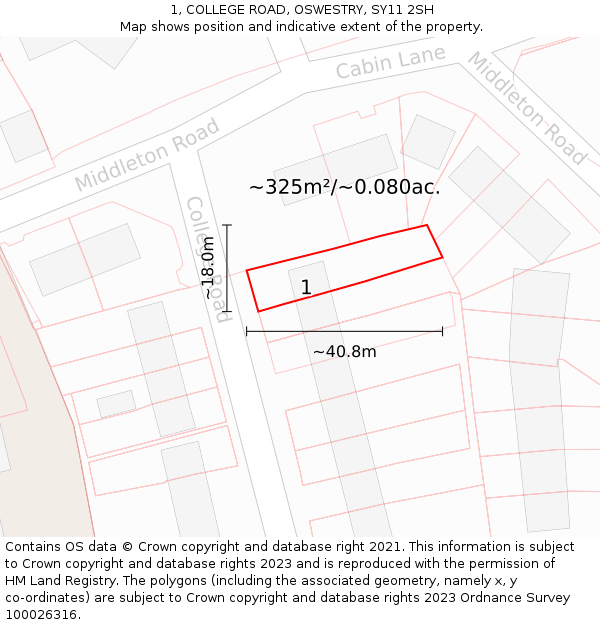 1, COLLEGE ROAD, OSWESTRY, SY11 2SH: Plot and title map