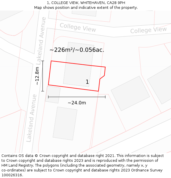 1, COLLEGE VIEW, WHITEHAVEN, CA28 9PH: Plot and title map