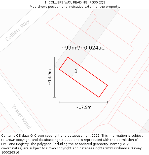 1, COLLIERS WAY, READING, RG30 2QS: Plot and title map