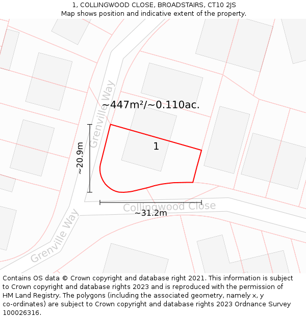 1, COLLINGWOOD CLOSE, BROADSTAIRS, CT10 2JS: Plot and title map