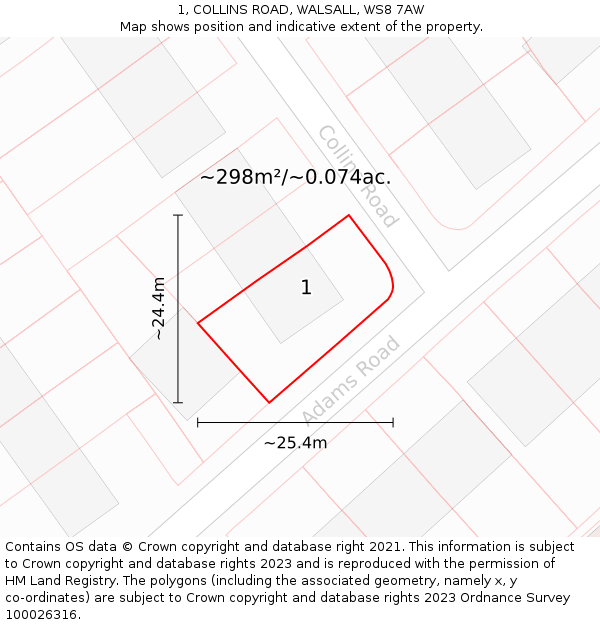 1, COLLINS ROAD, WALSALL, WS8 7AW: Plot and title map