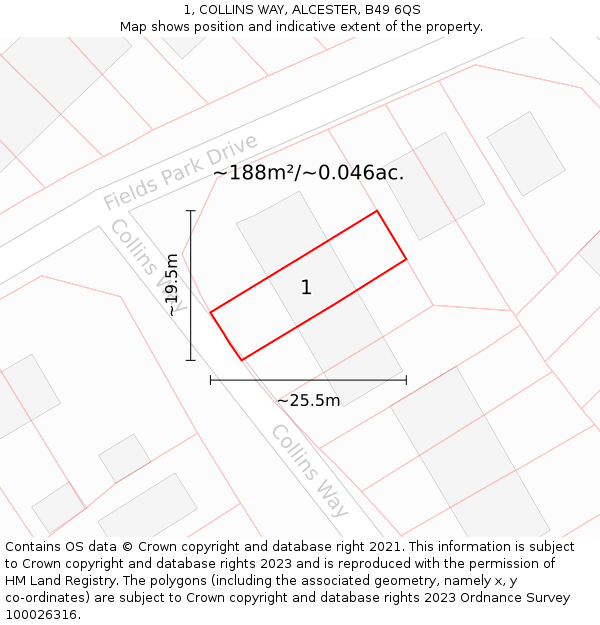 1, COLLINS WAY, ALCESTER, B49 6QS: Plot and title map
