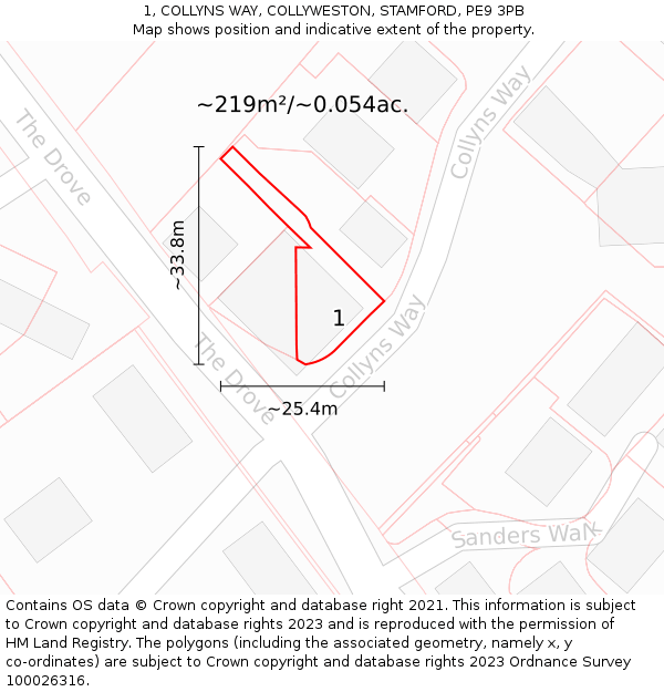 1, COLLYNS WAY, COLLYWESTON, STAMFORD, PE9 3PB: Plot and title map