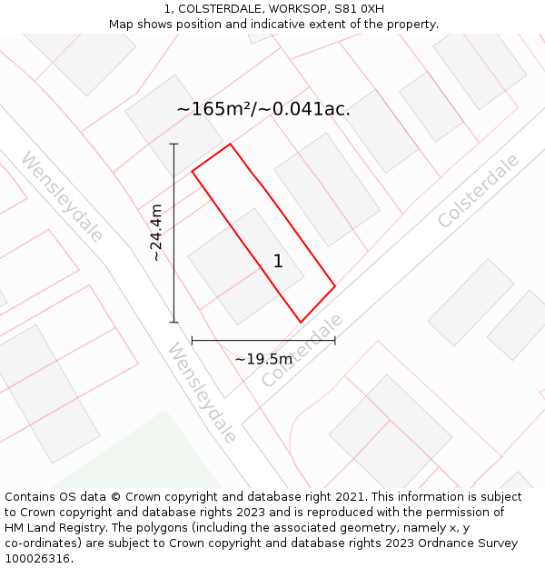 1, COLSTERDALE, WORKSOP, S81 0XH: Plot and title map