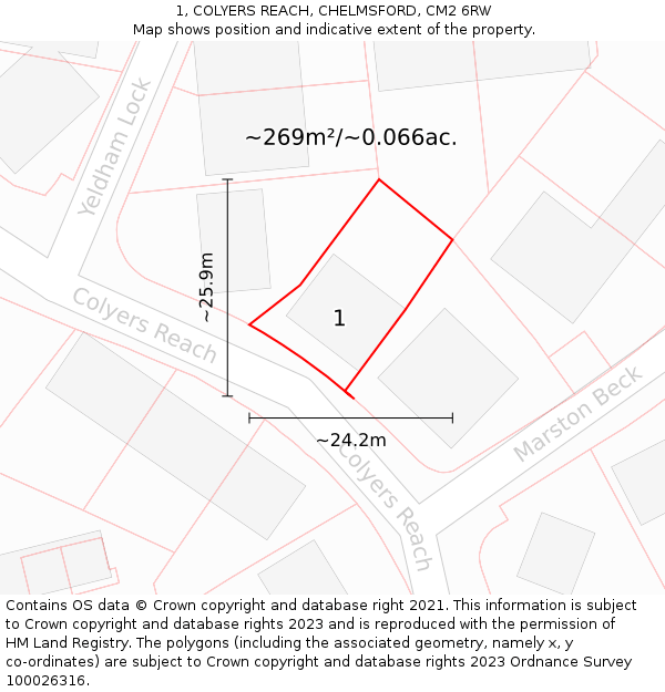 1, COLYERS REACH, CHELMSFORD, CM2 6RW: Plot and title map