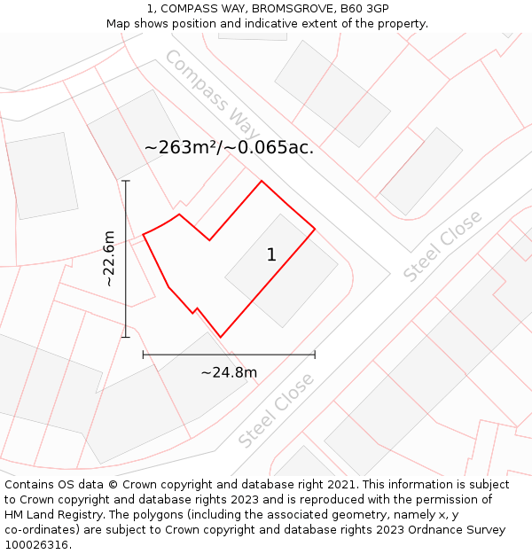 1, COMPASS WAY, BROMSGROVE, B60 3GP: Plot and title map