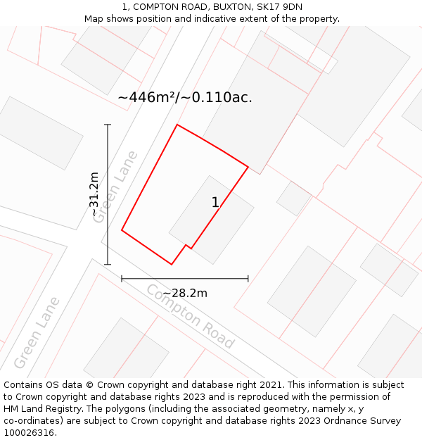 1, COMPTON ROAD, BUXTON, SK17 9DN: Plot and title map