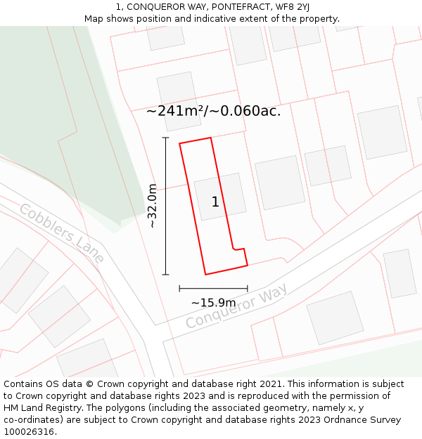 1, CONQUEROR WAY, PONTEFRACT, WF8 2YJ: Plot and title map