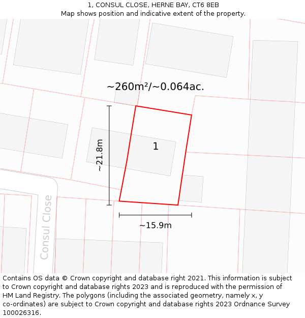 1, CONSUL CLOSE, HERNE BAY, CT6 8EB: Plot and title map