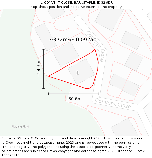 1, CONVENT CLOSE, BARNSTAPLE, EX32 9DR: Plot and title map