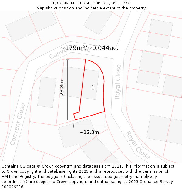 1, CONVENT CLOSE, BRISTOL, BS10 7XQ: Plot and title map