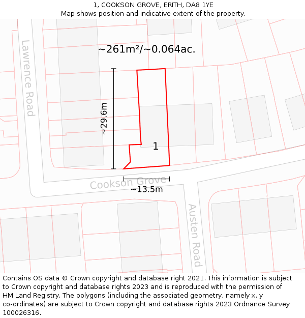 1, COOKSON GROVE, ERITH, DA8 1YE: Plot and title map