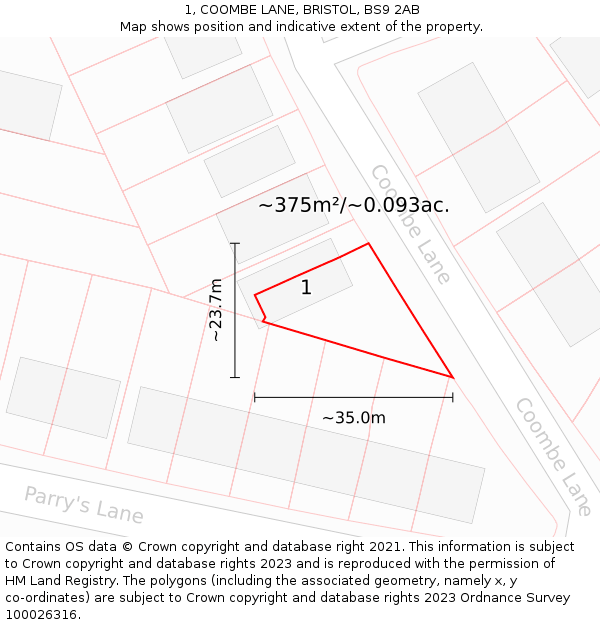 1, COOMBE LANE, BRISTOL, BS9 2AB: Plot and title map