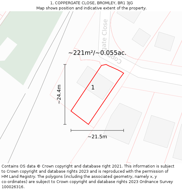 1, COPPERGATE CLOSE, BROMLEY, BR1 3JG: Plot and title map