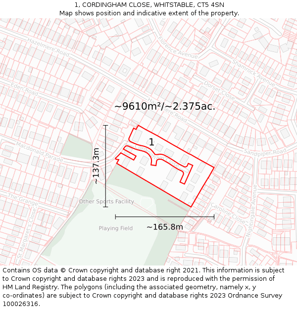 1, CORDINGHAM CLOSE, WHITSTABLE, CT5 4SN: Plot and title map