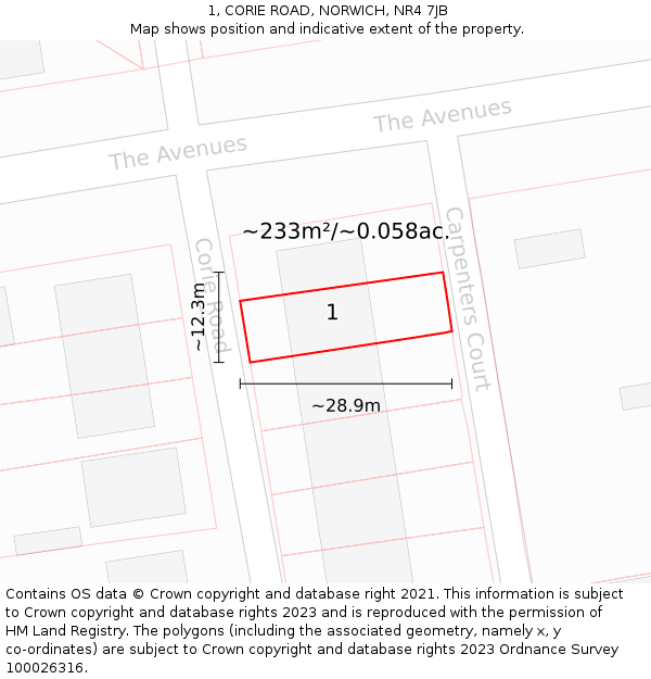 1, CORIE ROAD, NORWICH, NR4 7JB: Plot and title map