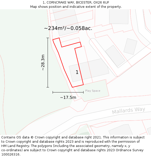 1, CORNCRAKE WAY, BICESTER, OX26 6UF: Plot and title map