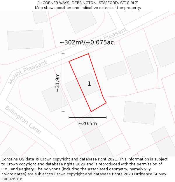 1, CORNER WAYS, DERRINGTON, STAFFORD, ST18 9LZ: Plot and title map